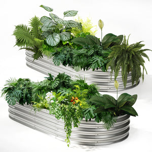 CONCETTA Galvanized Raised Garden Bed Kit with Safe Rubber Edging, Oval Metal Planter Box for Vegetables, Flowers, Herbs for Outdoor Gardening