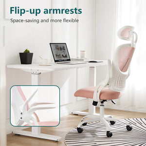CONCETTA Ergonomic office chair - high back with wheels, adjustable headrest and flip-up armrests for bedroom, study, living room, office