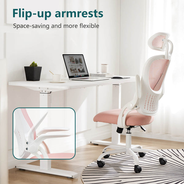 CONCETTA Ergonomic office chair - high back with wheels, adjustable headrest and flip-up armrests for bedroom, study, living room, office