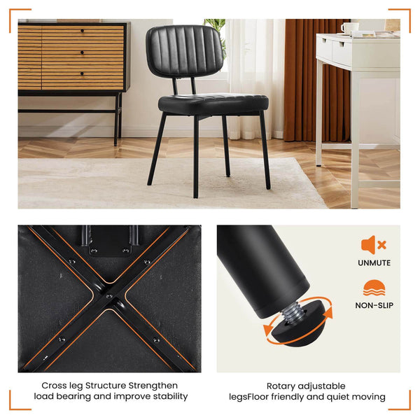 CONCETTA Dining Chairs Set of 2, Modern Kitchen Dining Room Accent Chairs with Faux Leather Cushion Seat & Metal Legs for Kitchen, Living Room