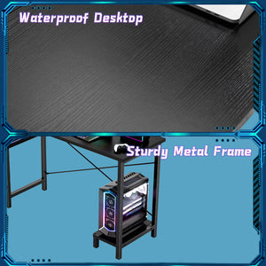 CONCETTA L-Shaped Computer Desk - 50" Corner Gaming Table with Console Shelf and Side Storage Pocket for Office, Bedroom, Living Room
