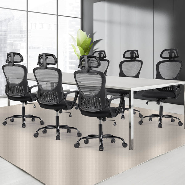 CONCETTA Ergonomic office chair - high back with wheels, adjustable headrest and flip-up armrests for bedroom, study, living room, office