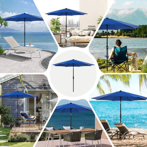 CONCETTA 9FT Patio Umbrella with Push Button Tilt and Crank,  with 8 Sturdy Ribs,Outdoor Umbrella, Pool Umbrella, for Market, Terrace, Beach, Outdoor Restaurant