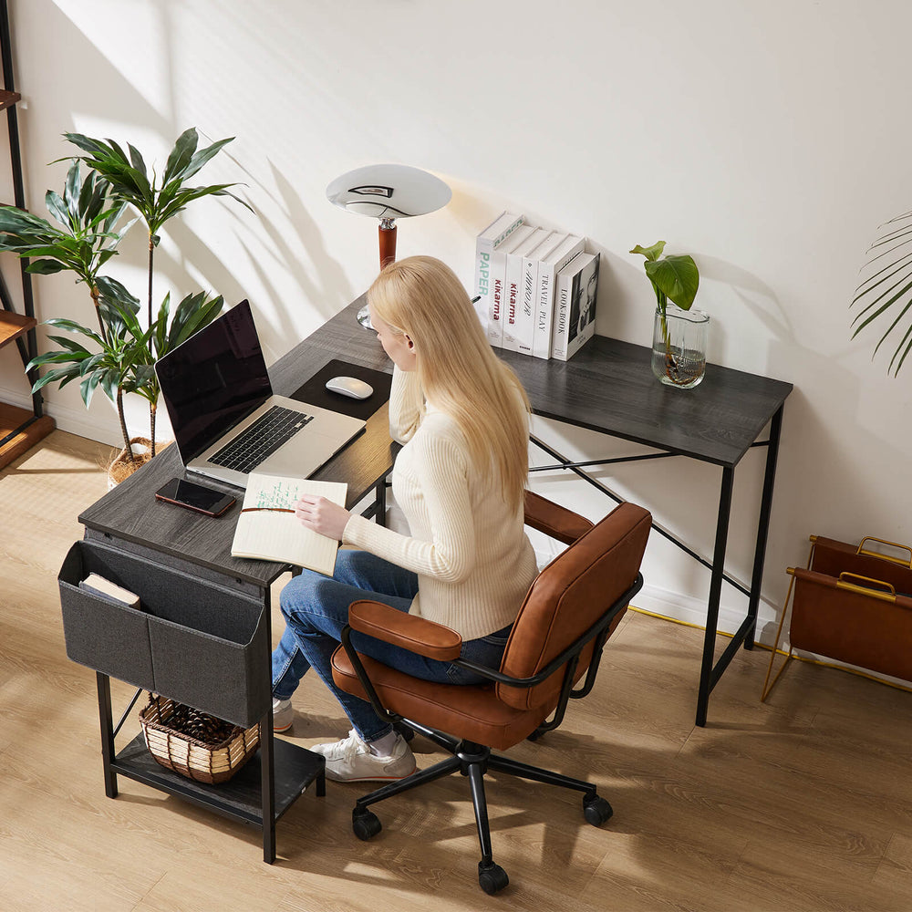 JOINSUN L-Shaped Computer Desk - 50" Corner Gaming Table with Console Shelf and Side Storage Pocket for Office, Bedroom, Living Room