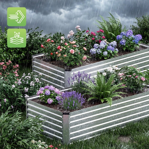 SHOUFTW Galvanized Rectangular Raised Garden Bed, Outdoor Metal Planter Box with Rust-Resistant Steel, Easy to Assemble, Ideal for Vegetables, Flowers & Herbs