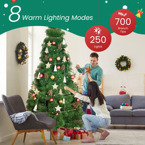 Artificial Full Christmas Tree, Flocked Snow Trees with Pine Cone Decoration, Includes Stand, Incandescent Lights & Foldable Base for Home, Office, Party