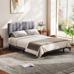 CONCETTA Grey Soft-Padded Bed, Grey Linen Sponge, Metal Frame, Full
