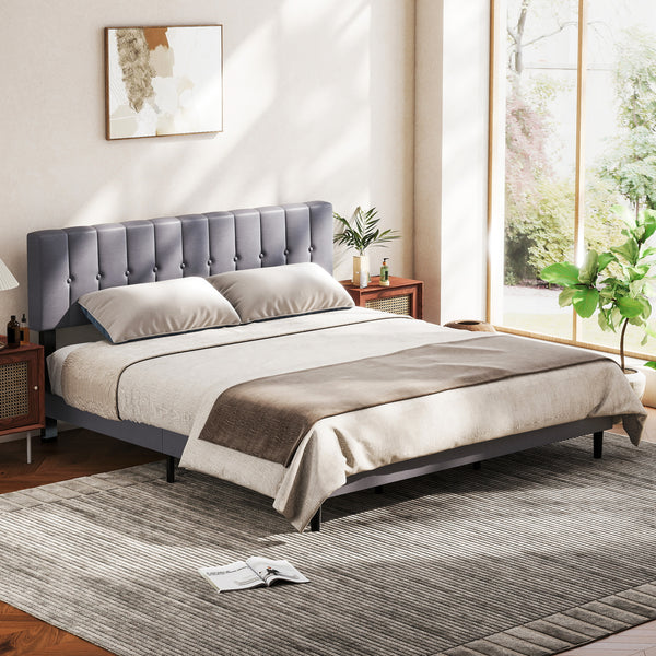 CONCETTA Grey Soft-Padded Bed, Grey Linen Sponge, Metal Frame