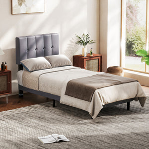 CONCETTA Grey Soft-Padded Bed, Grey Linen Sponge, Metal Frame, Full