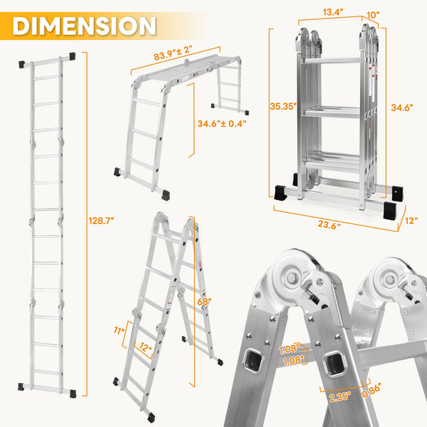 Multi-Functional Folding Telescopic Ladder - Made Of Aluminum Alloy, With Anti-Slip Design And Safety Lock System, Supports Up To 330 Lbs, Suitable For Home, Outdoor, Or Workshop,Silver