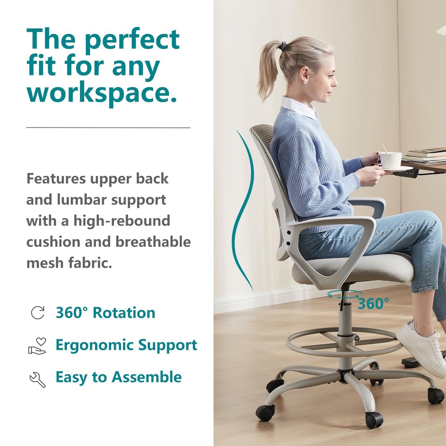 CONCETTA Ergonomic Office Home Desk Mesh Fixed Armrest