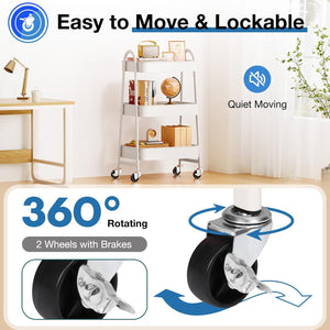 CONCETTA 3 Tier Utility Rolling Cart, Metal Mobile Storage Shelf with Lockable Caster Wheels, Organization for Livingroom, Bathroom & Kitchen, Gray