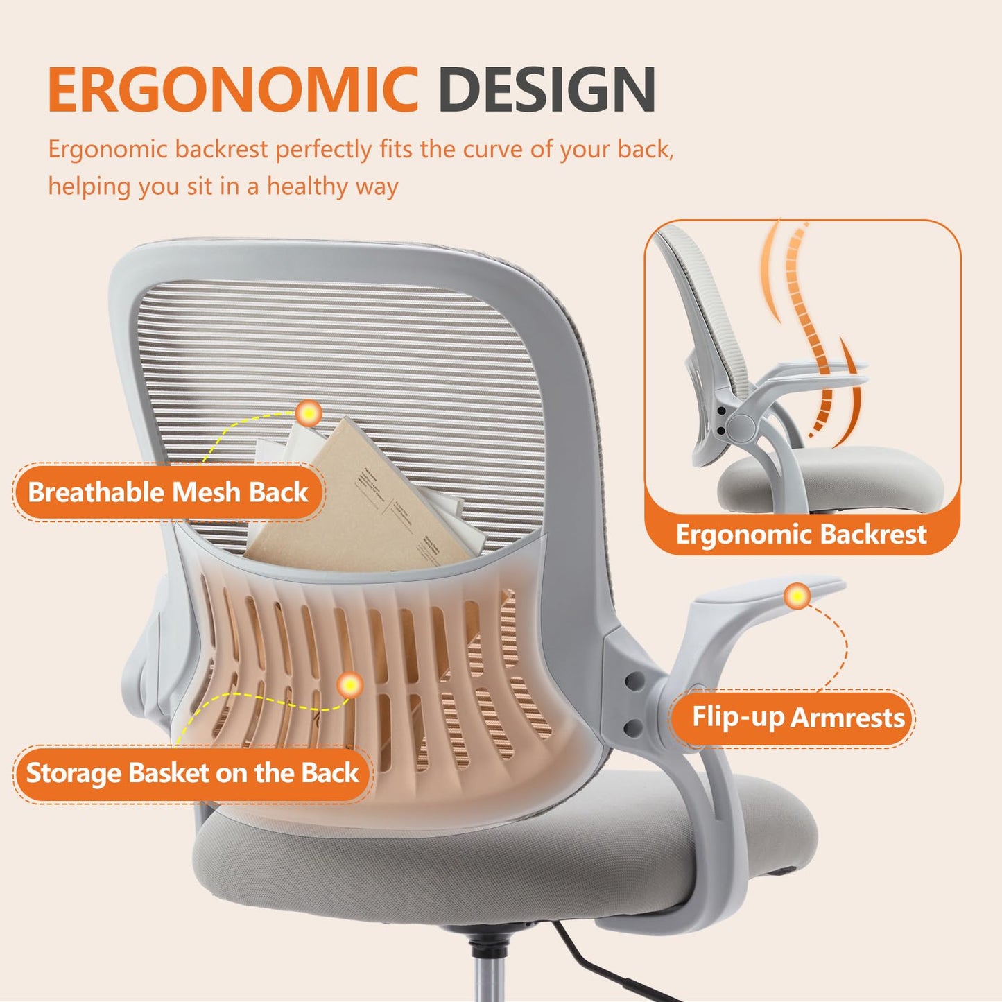 CONCETTA Ergonomic Office Home Desk Mesh Fixed Armrest