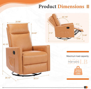 CONCETTA Rocking Chair Nursery, Swivel Rocker Recliner Chair, Nursery Rocking Chairs, Manual Upholstered Seating Recliner