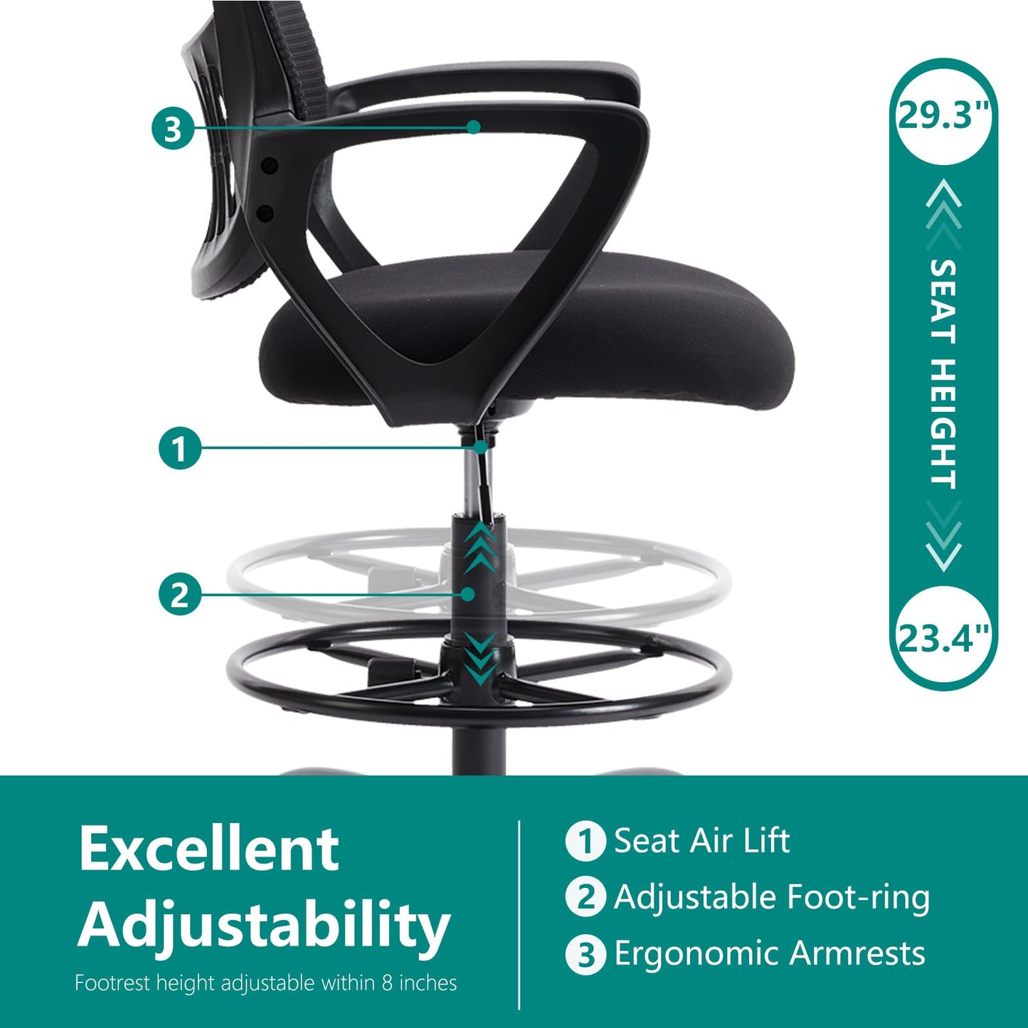 CONCETTA Ergonomic Office Home Desk Mesh Fixed Armrest