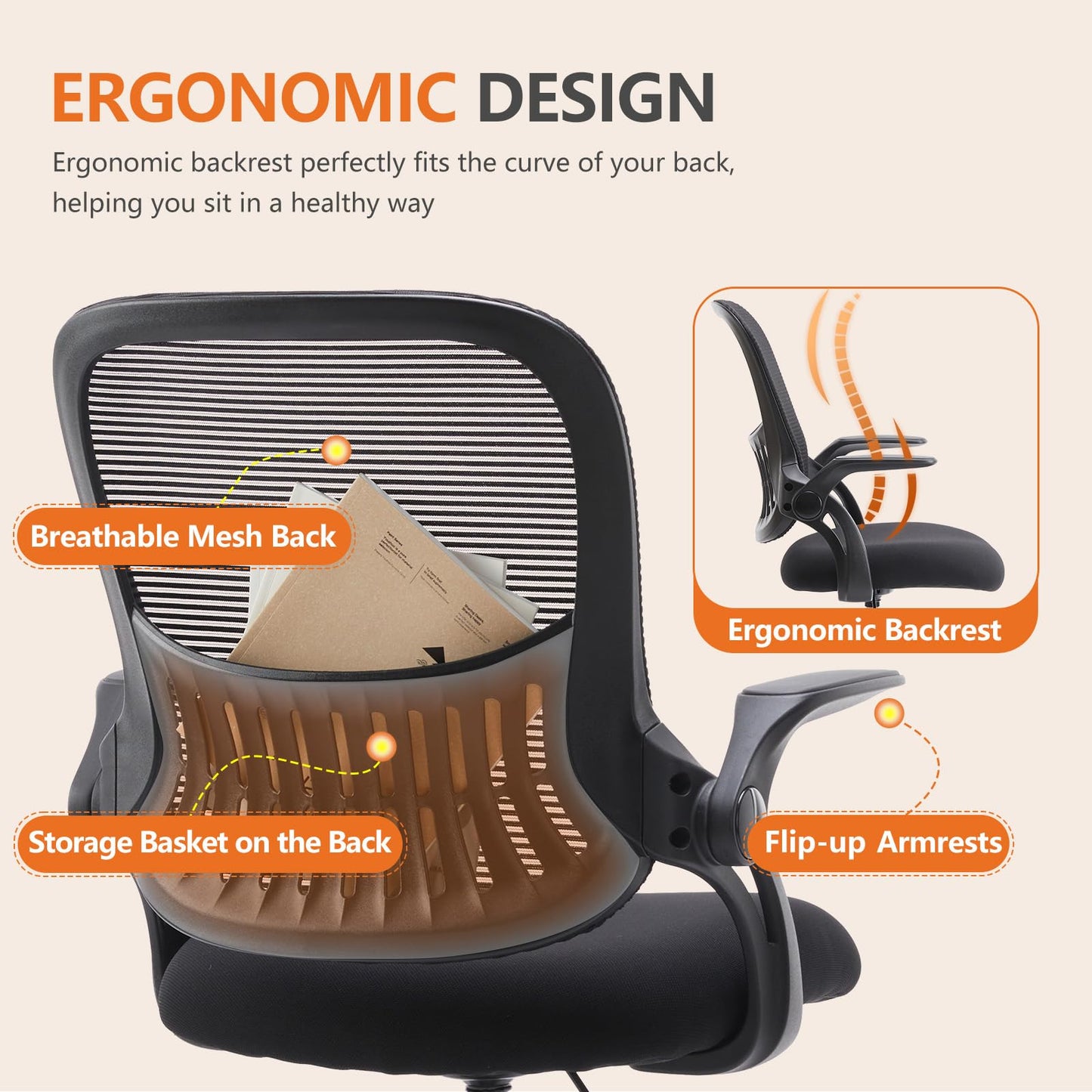 CONCETTA Ergonomic Office Home Desk Mesh Fixed Armrest