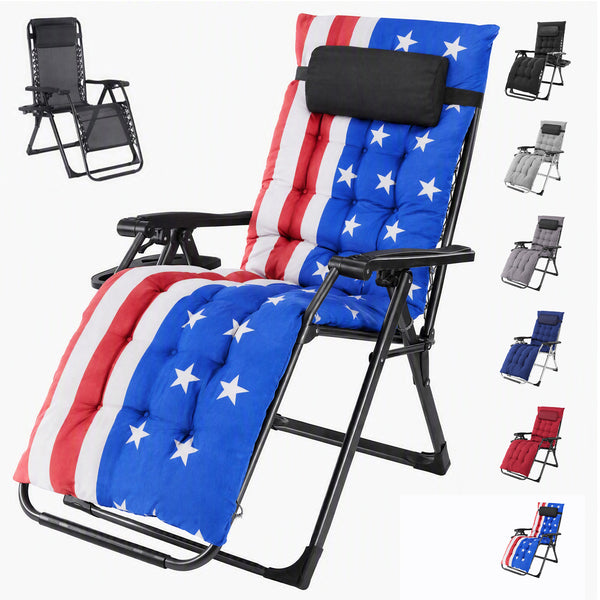 SHOUFTW Padded Zero Gravity Lounge Chair with Detachable Cushion & Side Tray, Folding Reclining Patio Chair, Outdoor Lawn Lounger