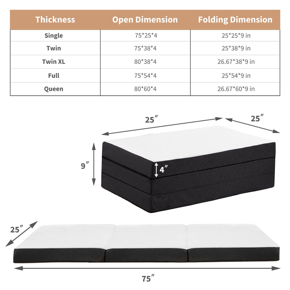 CONCETTA 4-Inch Foldable Memory Foam Camping Mattress