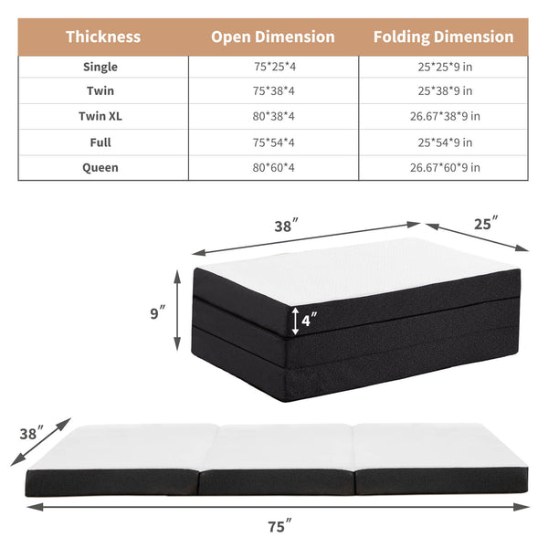 CONCETTA 4-Inch Foldable Memory Foam Camping Mattress