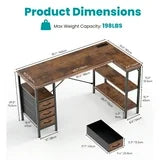 L Shaped Computer Desk with 3 Drawers, Power Outlets, USB Ports, and Monitor Stand, Corner Gaming Desk for Home Office