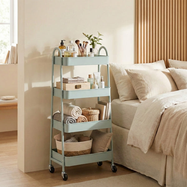 CONCETTA Versatile 4-Tier Metal Utility Cart with Locking Casters, Multi-Scenario Use for Office, Living Room, Kitchen