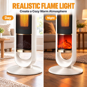 SHOUFTW 1500W Tower Space Heater for Indoor Use, Electric Heater with Static Simulated Flame, 45° Oscillation, Child Lock, Overheat & Tip-Over Safety