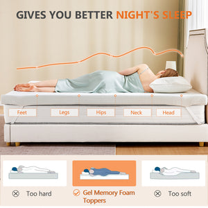 CONCETTA Gel Memory Foam Mattress Topper Full Size, Bed Topper with Removable Soft Cover, White
