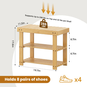 CONCETTA Bamboo Shoe Rack & Bench, 3-Tier 280 lb Capacity Storage Organizer for Entryway, Living Room, Balcony