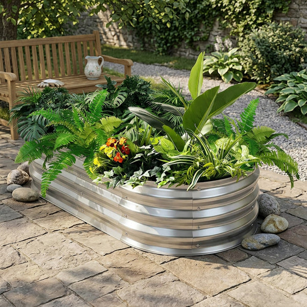 SHOUFTW 4x2x1 ft Outdoor Galvanized Steel Raised Garden Bed, Open Bottom for Better Drainage, Rustproof Planter Box Ideal for Garden and Backyard