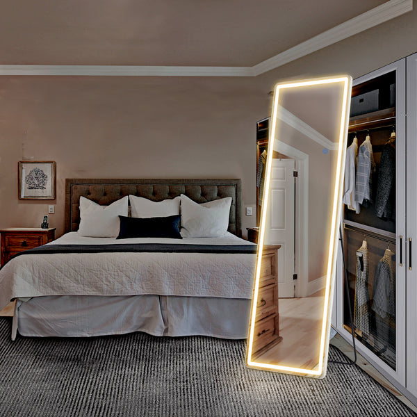CONCETTA Full Length Mirror with LED Lights, 64"x21" Lighted Floor Standing Mirror with Stand