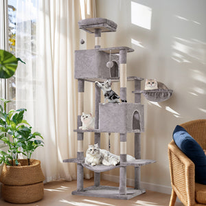 CONCETTA 66in Multi Level Cat Tree Tower,Cat Scratching Posts with Large Top Perch and Hammock, Beige