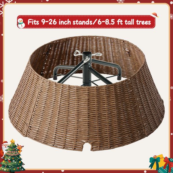 CONCETTA Christmas Tree Collar, Farmhouse Detachable Handwoven Christmas Tree Base Cover, Christmas Tree Basket Base, for Holiday,Black