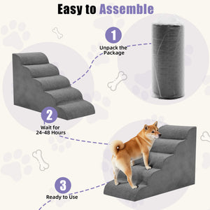 CONCETTA Pet Stairs Ramp, High-Density Foam Dog Cat Steps, Non-Slip Indoor Ladder for Couch, High Beds, Sofa, Gray