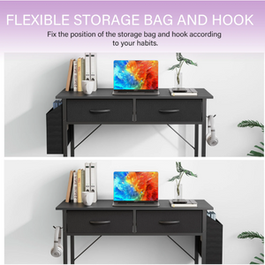 32/48 inch Small Desk with Fabric Drawers for Adult, Vanity Desk with Storage for Bedroom, Black