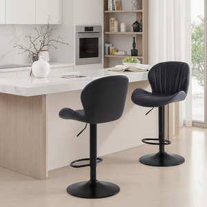 Set of 2 Swivel Bar Stools - Adjustable Height Modern Fabric Upholstered Barstools Counter Bar Chairs with Backrest for Kitchen Island & Home Bar, Black