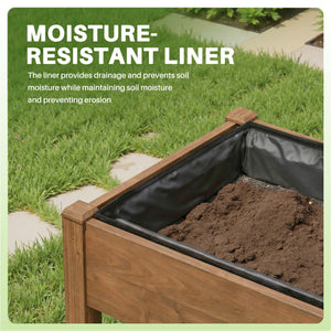 CONCETTA Wooden Raised Garden Bed - Elevated Planter Box with Drainage & Liner for Backyard/Patio/Balcony