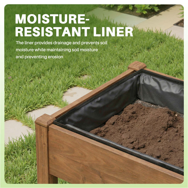 CONCETTA Wooden Raised Garden Bed - Elevated Planter Box with Drainage & Liner for Backyard/Patio/Balcony