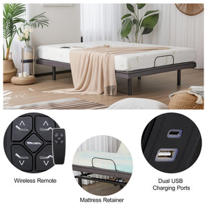 JOINSUN Adjustable Bed Frame, Individually Tilting Head and Foot with 2 USB Ports, Wireless Remote, Quiet Motor