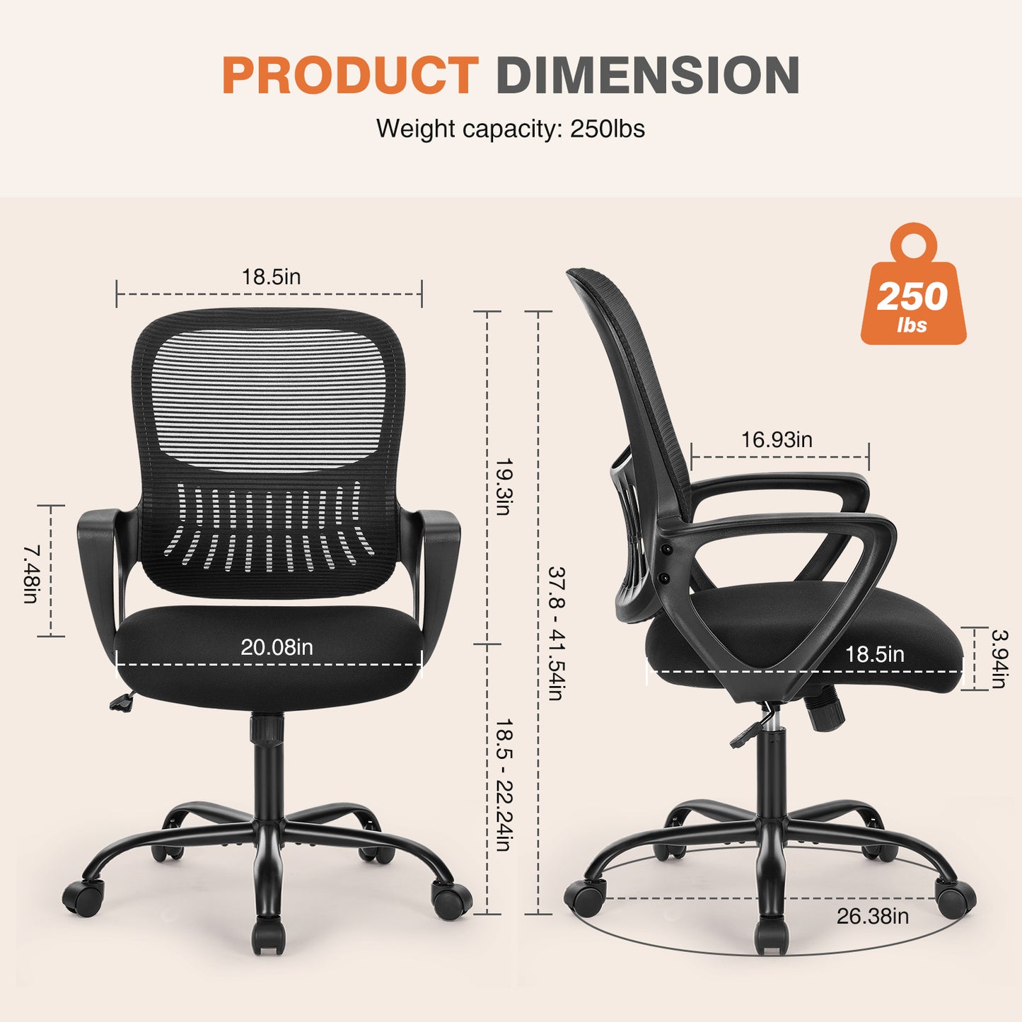 CONCETTA Ergonomic Office Home Desk Mesh Fixed Armrest