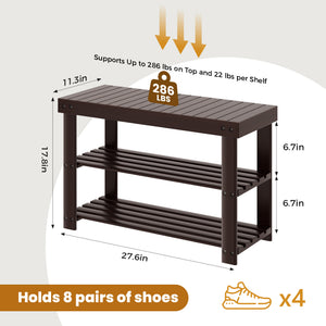 CONCETTA Bamboo Shoe Rack & Bench, 3-Tier 280 lb Capacity Storage Organizer for Entryway, Living Room, Balcony