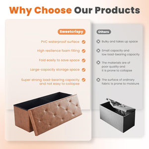 CONCETTA 43" Storage Ottoman – Foldable Faux Leather Stool with Storage, 660 lb Capacity, for Bedroom, Living Room, Entryway, Brown