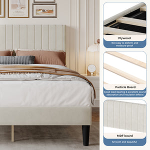 CONCETTA Full Size Bed Frame with Wingback PU Upholstered Headboard and Wooden Slats Support, No Box Spring Needed, Easy Assembly, Black
