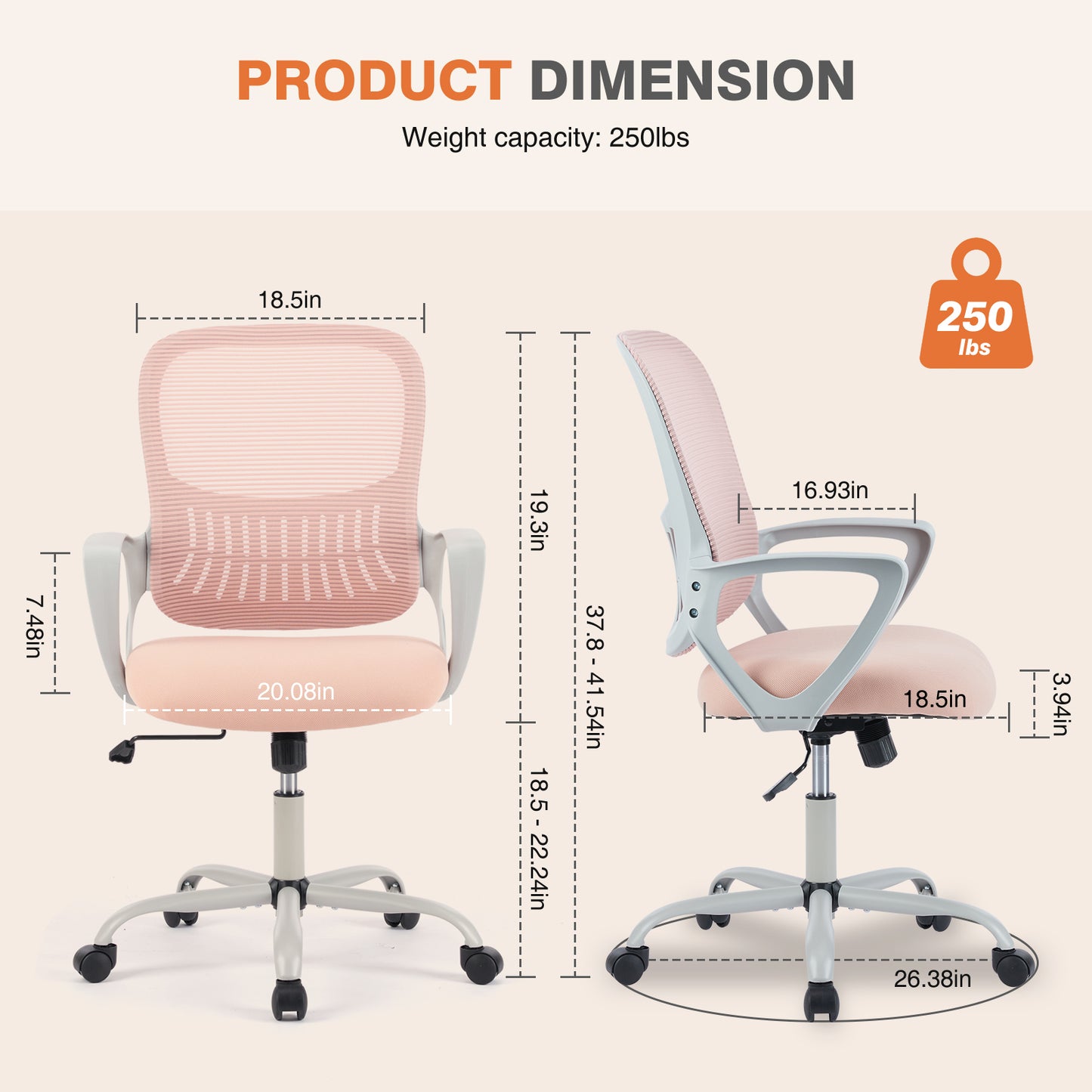 CONCETTA Ergonomic Office Home Desk Mesh Fixed Armrest