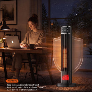 CONCETTA 1500W 32" Tower Space Heater, Portable Electric Flame Heater with Remote, 4 Modes Settings, Low Noise, 60°Oscillation & 15H Timer for Indoor Use