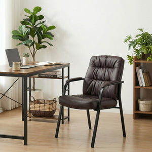 CONCETTA Big and Tall Guest Chair, Tufted Leather Heavy Duty Reception Chair with Padded Arms, for Office, Home, and Bedroom, Black, Brown