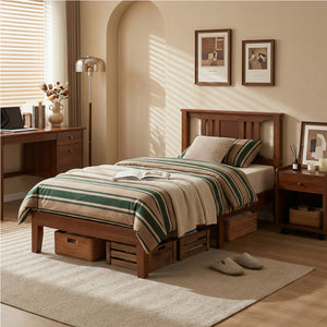 CONCETTA Solid Wood Platform Bed with Headboard, No Box Spring Needed, Wood Slat Support, Dark Brown Finish for Modern Bedroom, Full Size