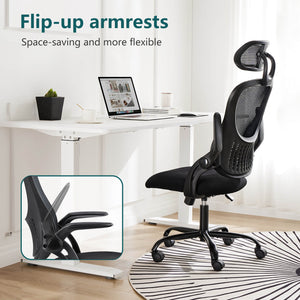 CONCETTA Ergonomic office chair - high back with wheels, adjustable headrest and flip-up armrests for bedroom, study, living room, office