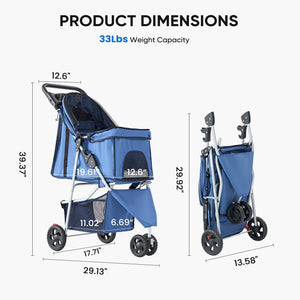 CONCETTA 3-Wheel Foldable and Waterproof Pet Stroller - Jogger Stroller for Small and Medium Dogs and Cats with Cup Holder and Removable Liner