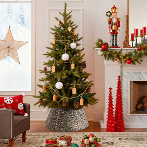 CONCETTA Christmas Tree Collar, Farmhouse Detachable Handwoven Christmas Tree Base Cover, Christmas Tree Basket Base, for Holiday,Black