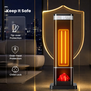 SHOUFTW 1500W Space Heater, 24" Electric Heater with Remote and Thermostat, 12H Timer, 4 Modes & 70°Oscillation, Overheat & Tip-Over Protection for Indoor